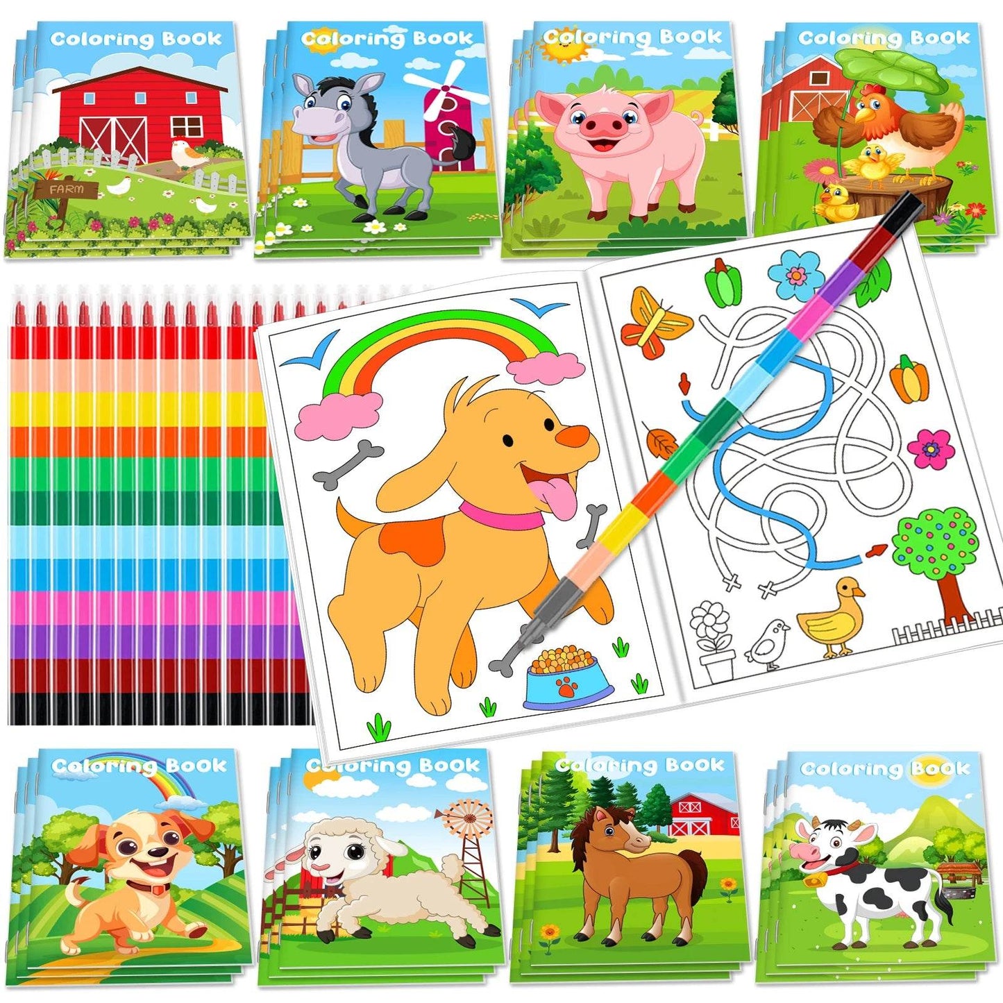 24Pcs Farm Coloring Books for Kids with 24 Crayons - ToylandEU