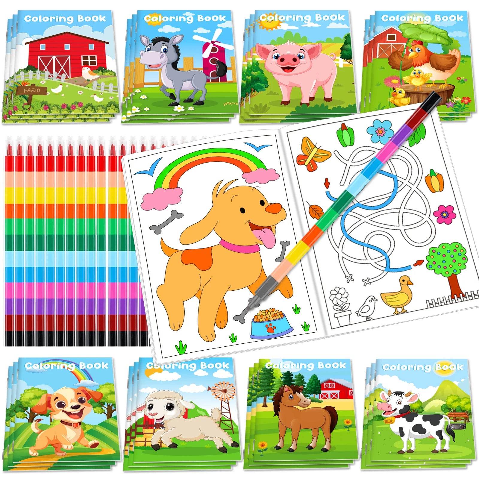 24Pcs Farm Coloring Books for Kids with 24 Crayons - ToylandEU