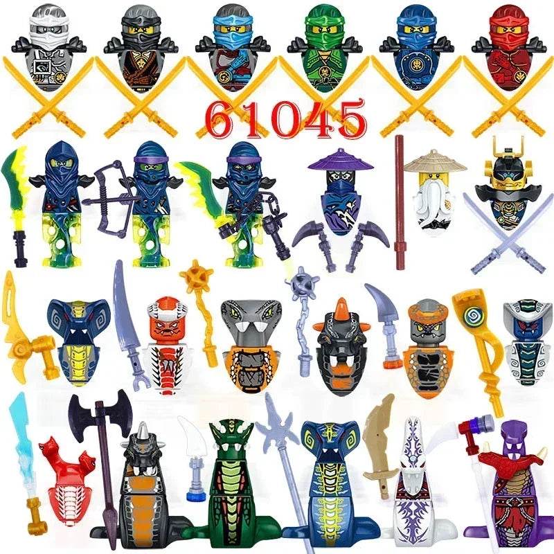 24Pcs Mini Ninja Motorcycle Action Figures Building Blocks Skeleton Soldiers Snakes Warrior Samurai Anime Movie Bricks Kids Toys - ToylandEU