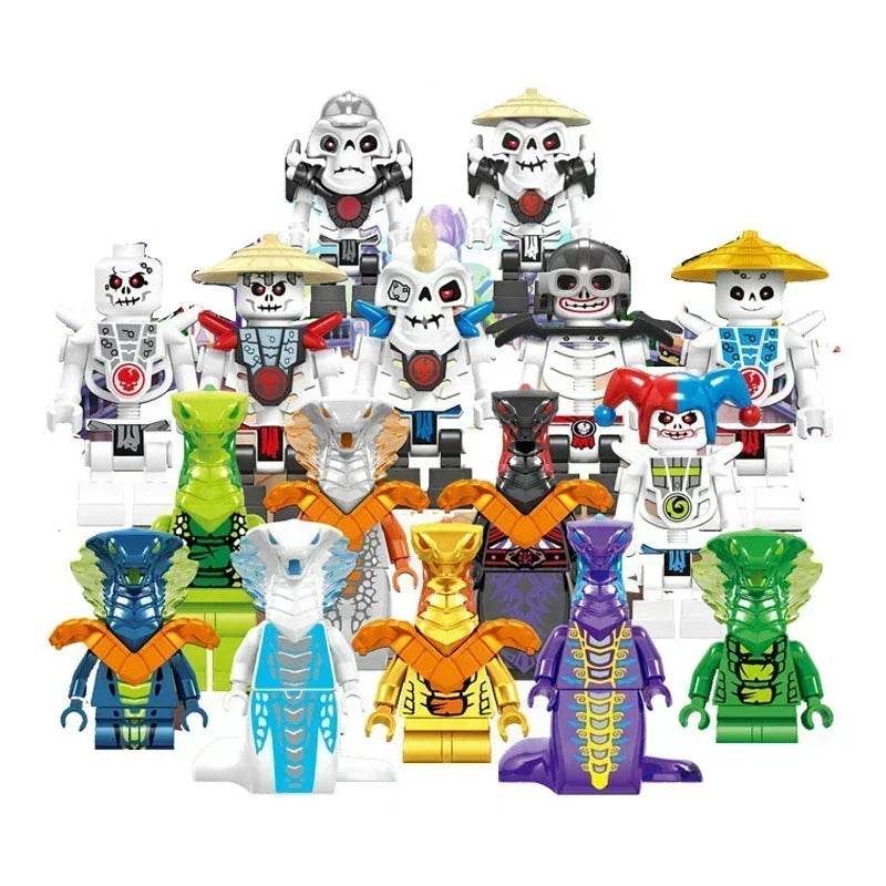 24Pcs Mini Ninja Motorcycle Action Figures Building Blocks Skeleton Soldiers Snakes Warrior Samurai Anime Movie Bricks Kids Toys - ToylandEU