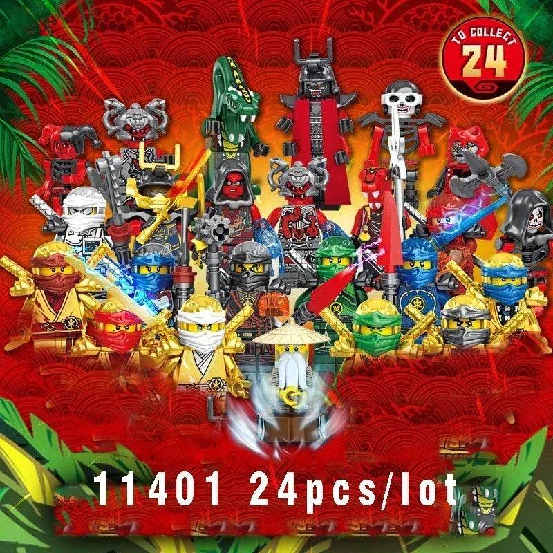 24Pcs Mini Ninja Motorcycle Action Figures Building Blocks Skeleton Soldiers Snakes Warrior Samurai Anime Movie Bricks Kids Toys - ToylandEU
