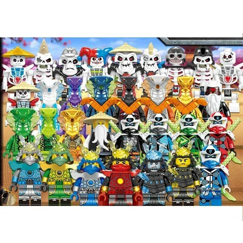 24Pcs Mini Ninja Motorcycle Action Figures Building Blocks Skeleton Soldiers Snakes Warrior Samurai Anime Movie Bricks Kids Toys - ToylandEU
