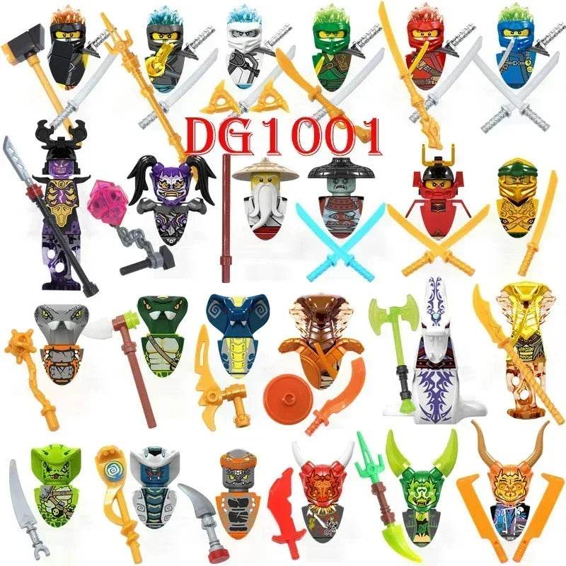 24Pcs Mini Ninja Motorcycle Action Figures Building Blocks Skeleton Soldiers Snakes Warrior Samurai Anime Movie Bricks Kids Toys - ToylandEU