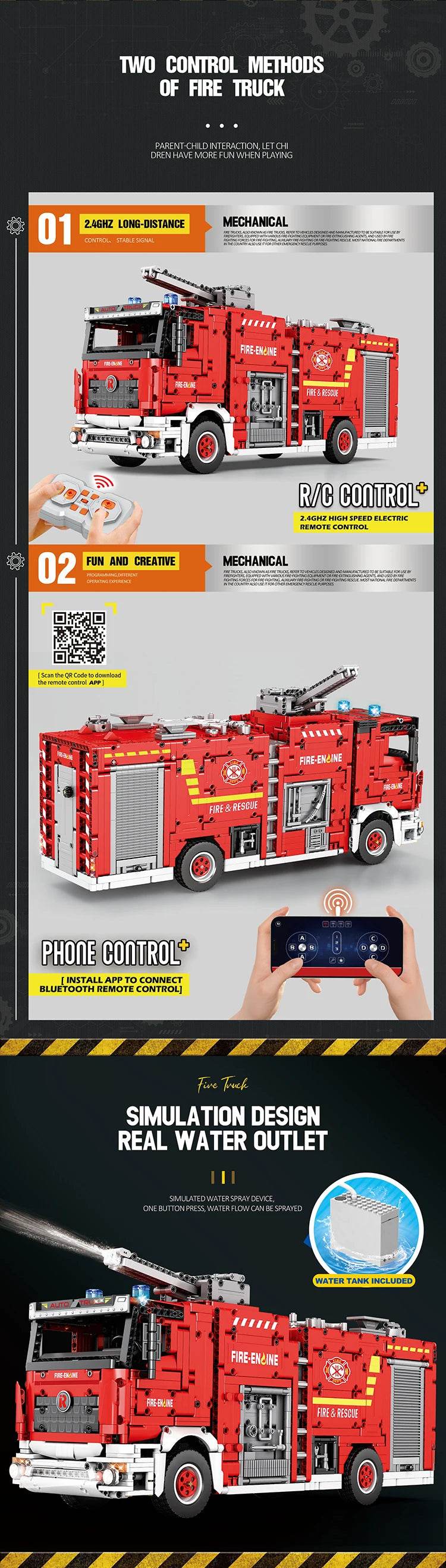 2692PCS City Water Jet Fire Truck Building Blocks MOC Model - ToylandEU