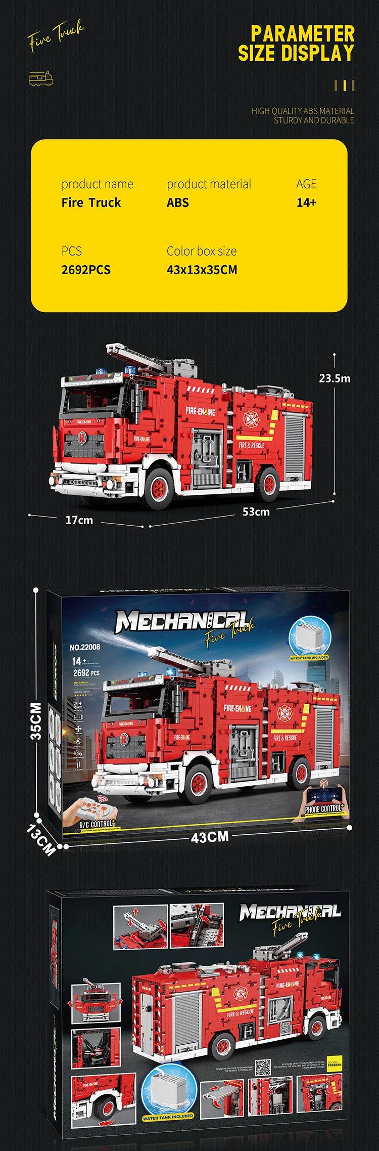 2692PCS City Water Jet Fire Truck Building Blocks MOC Model - ToylandEU