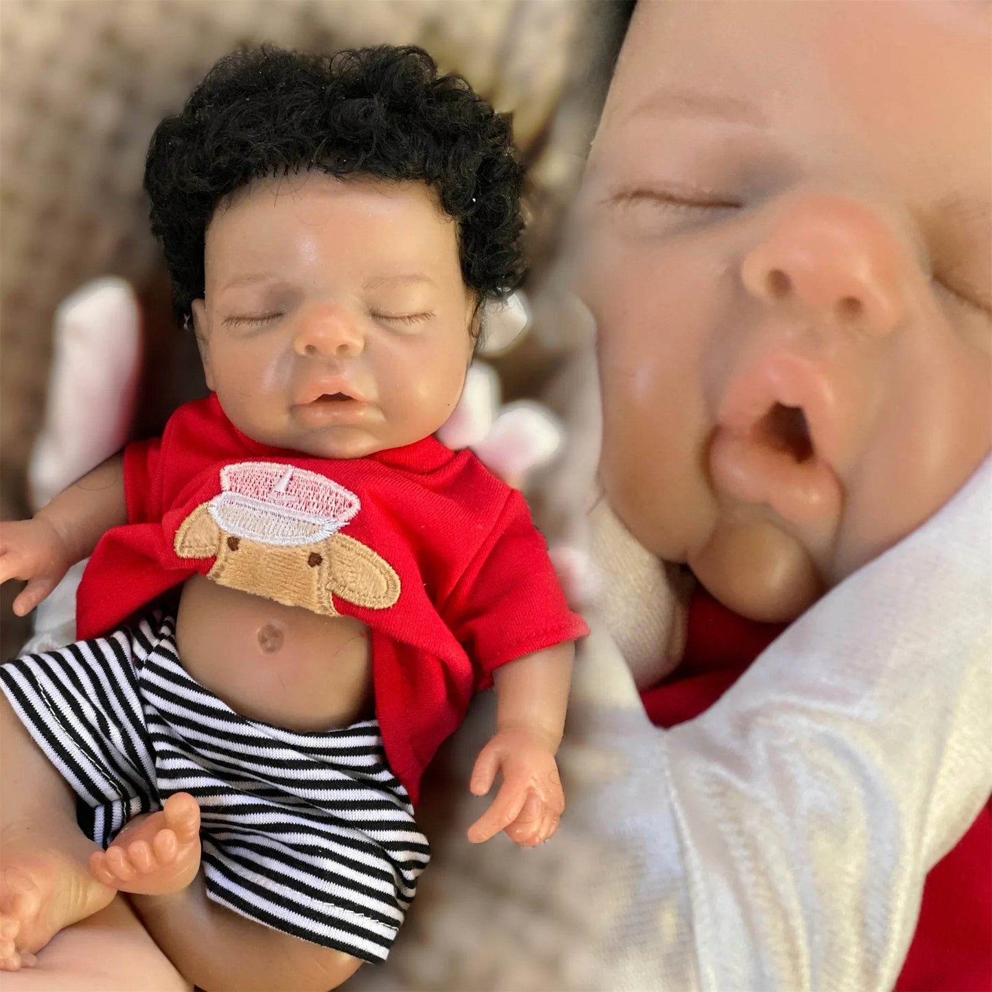 26cm Washable Dark Skin Solid Bebe Reborn Girl With Rooted Black Hair 3D Painted Skin Full Body Silicone Lifelike Reborn Dolls - ToylandEU