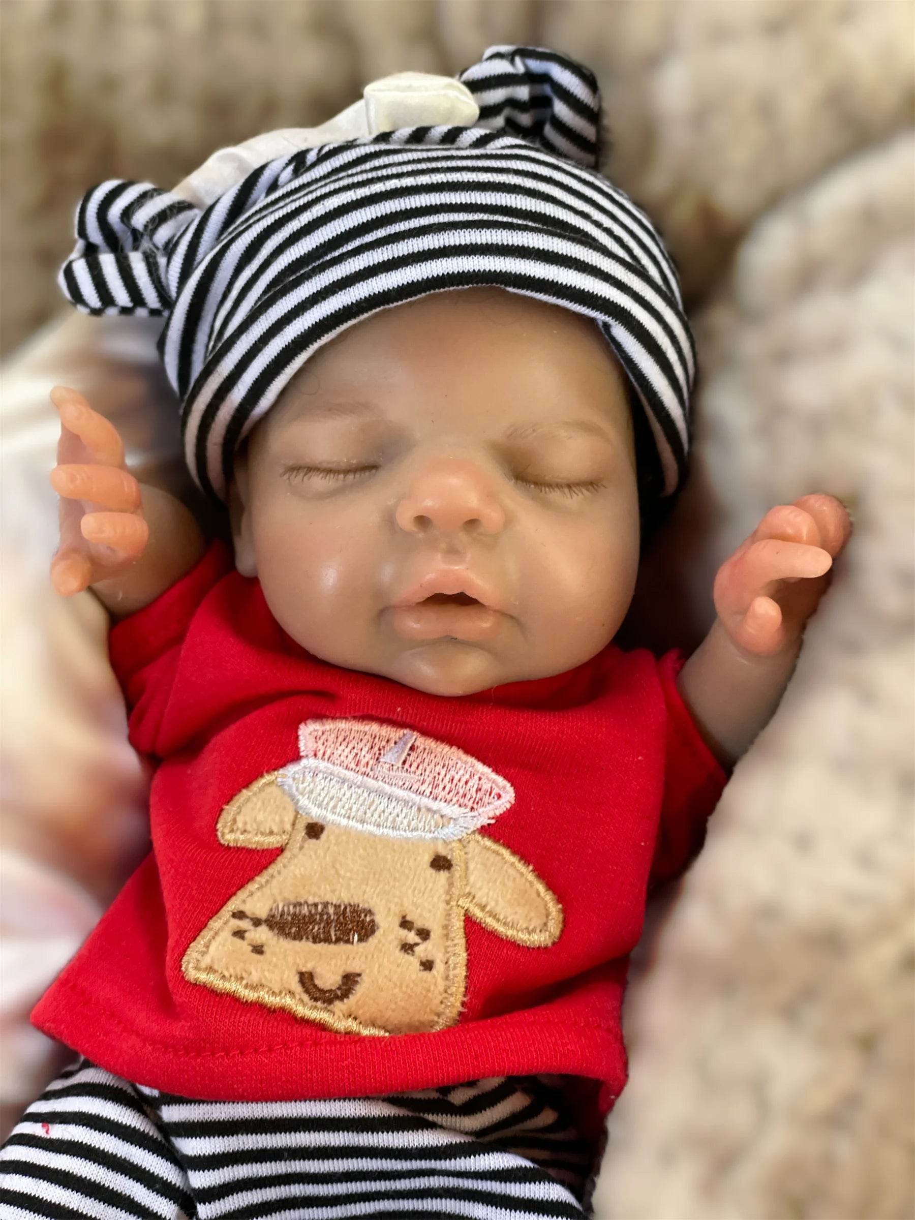 26cm Washable Dark Skin Solid Bebe Reborn Girl With Rooted Black Hair 3D Painted Skin Full Body Silicone Lifelike Reborn Dolls - ToylandEU