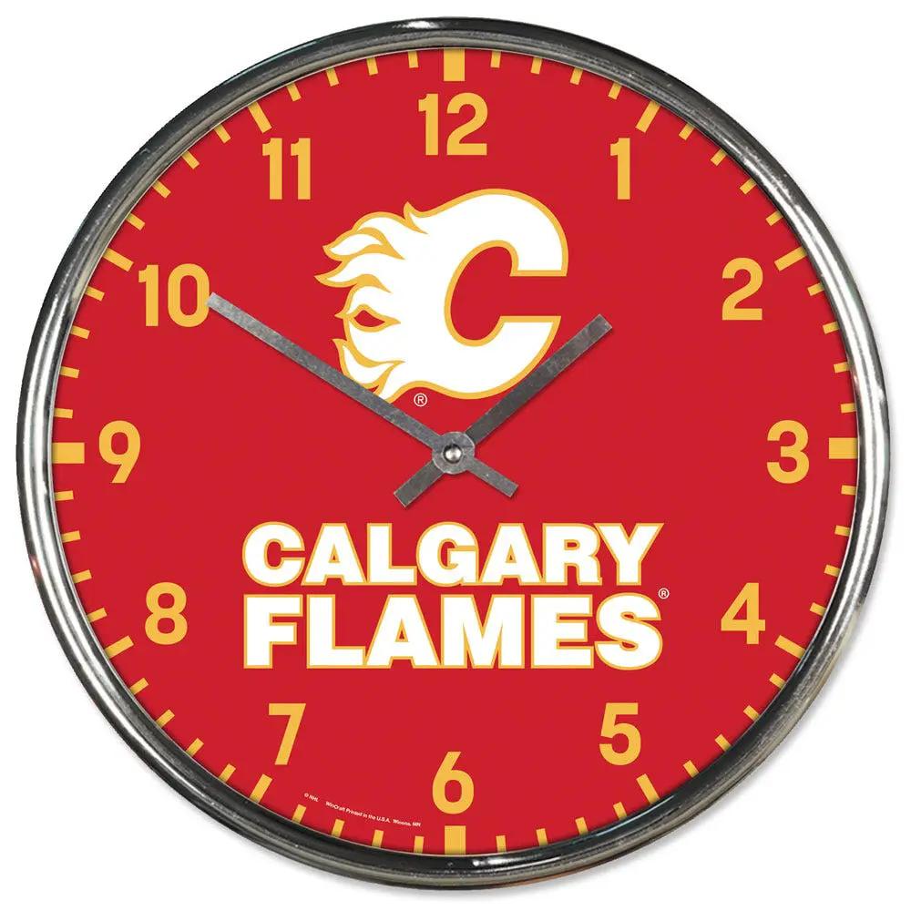 Calgary Flames Clock Round Wall Style Chrome Periodic Restock