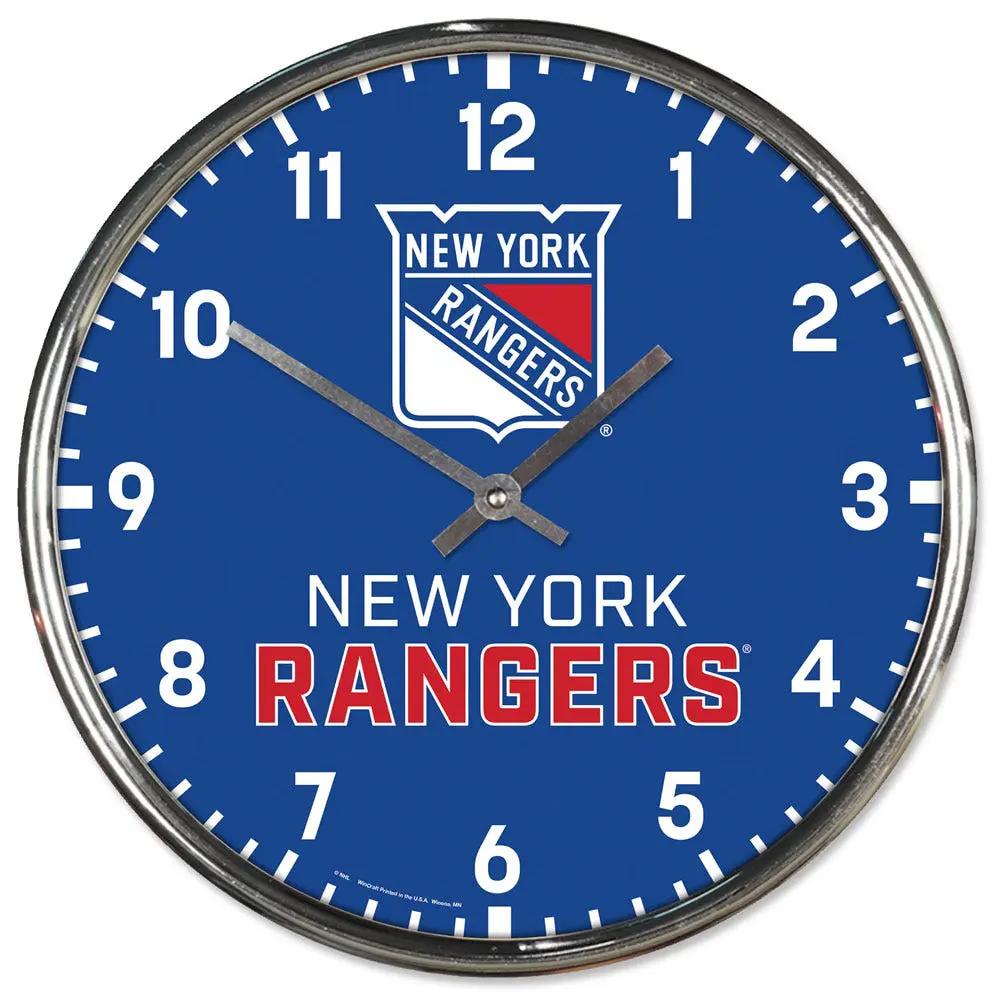 New York Rangers Clock Round Wall Style Chrome Periodic Restock