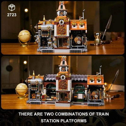 2788PCS MOC Steampunk Railway Station Large Building Blocks Mechanical Train Station Model Desktop Decoration DIY Toys Kids Gift - ToylandEU