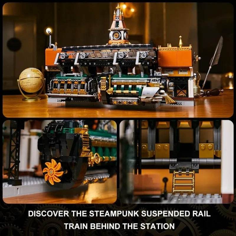 2788PCS MOC Steampunk Railway Station Large Building Blocks Mechanical Train Station Model Desktop Decoration DIY Toys Kids Gift - ToylandEU