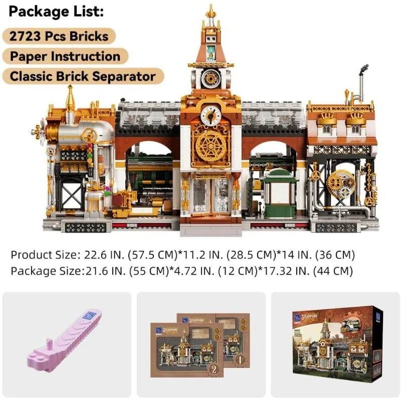 2788PCS MOC Steampunk Railway Station Large Building Blocks Mechanical Train Station Model Desktop Decoration DIY Toys Kids Gift - ToylandEU