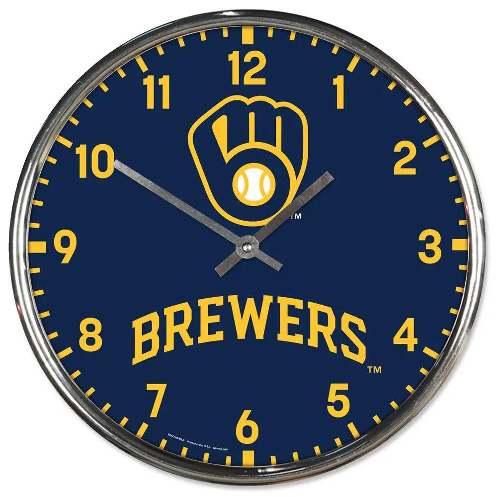 Milwaukee Brewers Clock Round Wall Style Chrome Periodic Restock