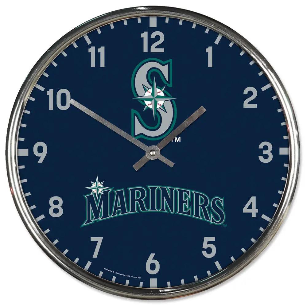 Seattle Mariners Clock Round Wall Style Chrome Periodic Restock