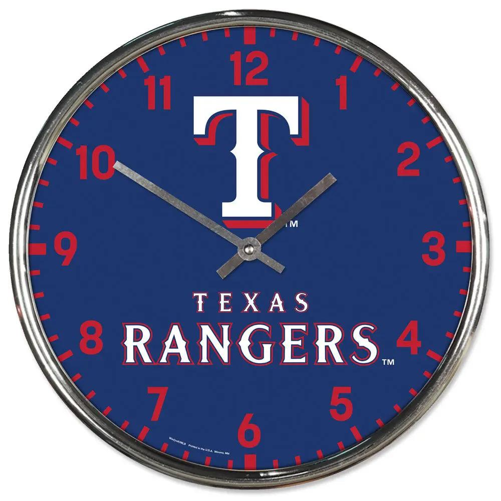 Texas Rangers Clock Round Wall Style Chrome Periodic Restock