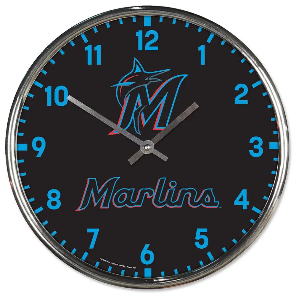 Miami Marlins Clock Round Wall Style Chrome Periodic Restock