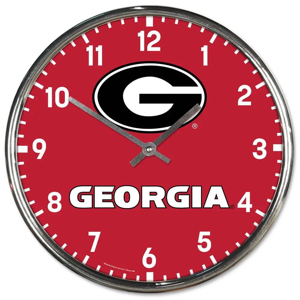 Georgia Bulldogs Clock Round Wall Style Chrome Periodic Restock