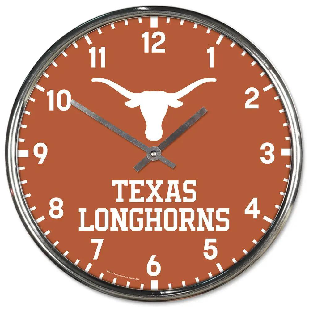 Texas Longhorns Clock Round Wall Style Chrome Periodic Restock