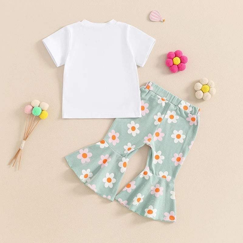 Baby Letter Print Long-Sleeve And Bell-Bottom Pants Set | Daddy's Girl And Mama's Girl