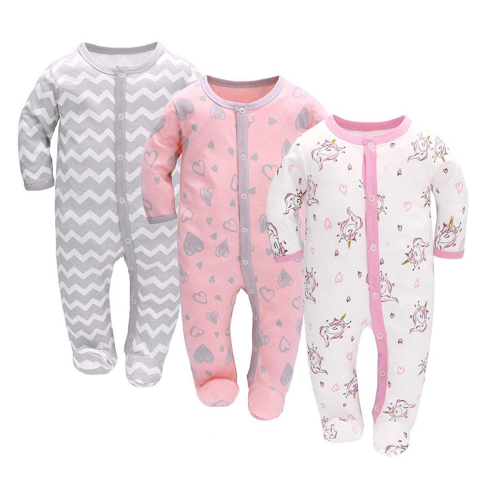 Baby Long-Sleeve Romper 3-Piece Set | Fox Raindrop And Unicorn Designs