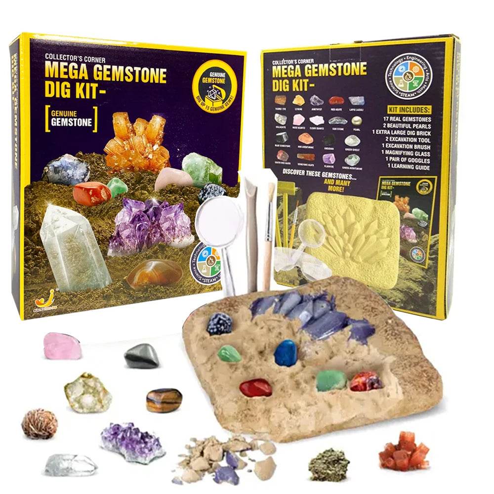 2PCS STEM Mega Dig Kit Dig Up 15 Real Gemstones and Crystals Science Kit for Kids - ToylandEU