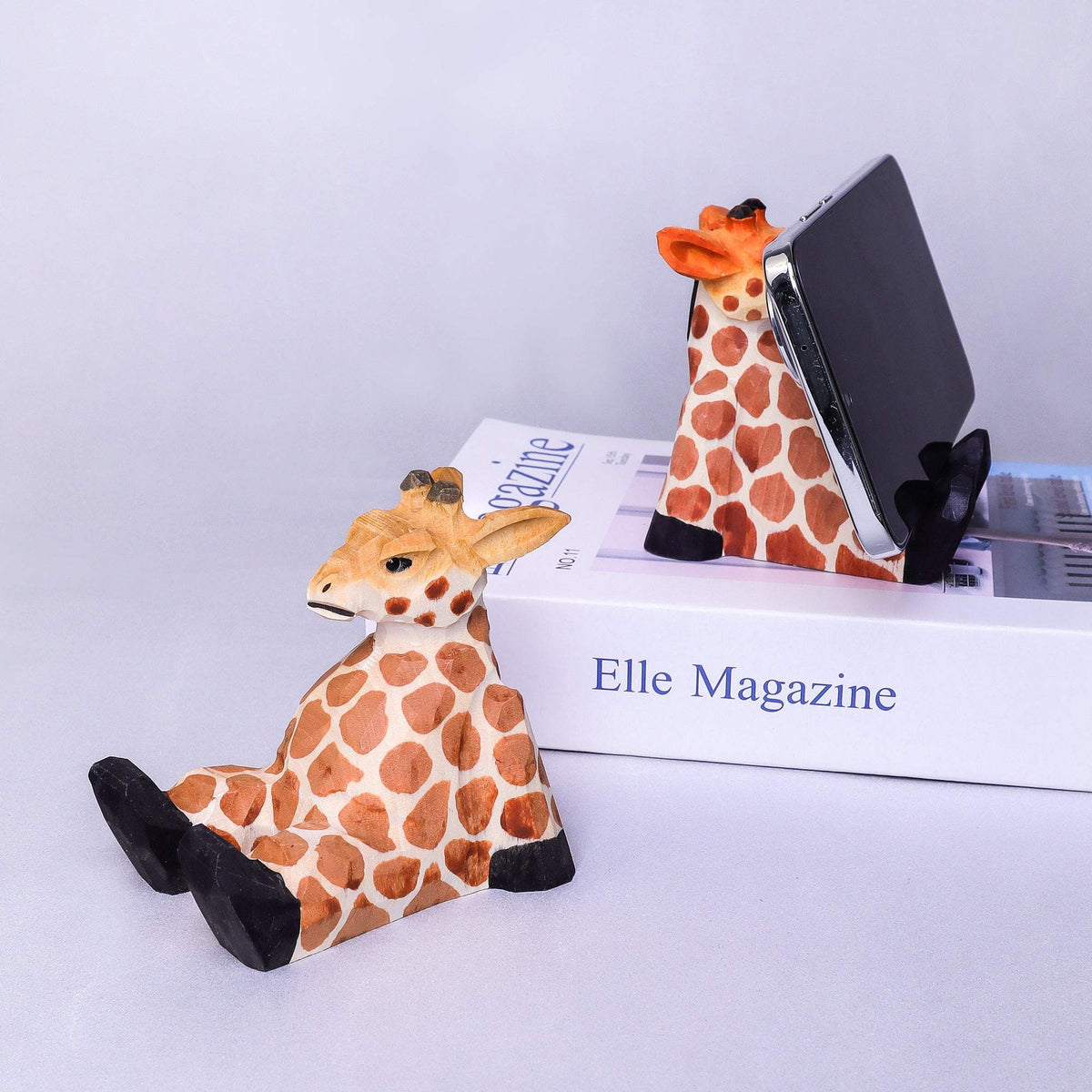 Paint Your Own Wood Giraffe | Hand Carved Wood | Phone Stand | Desk Decor