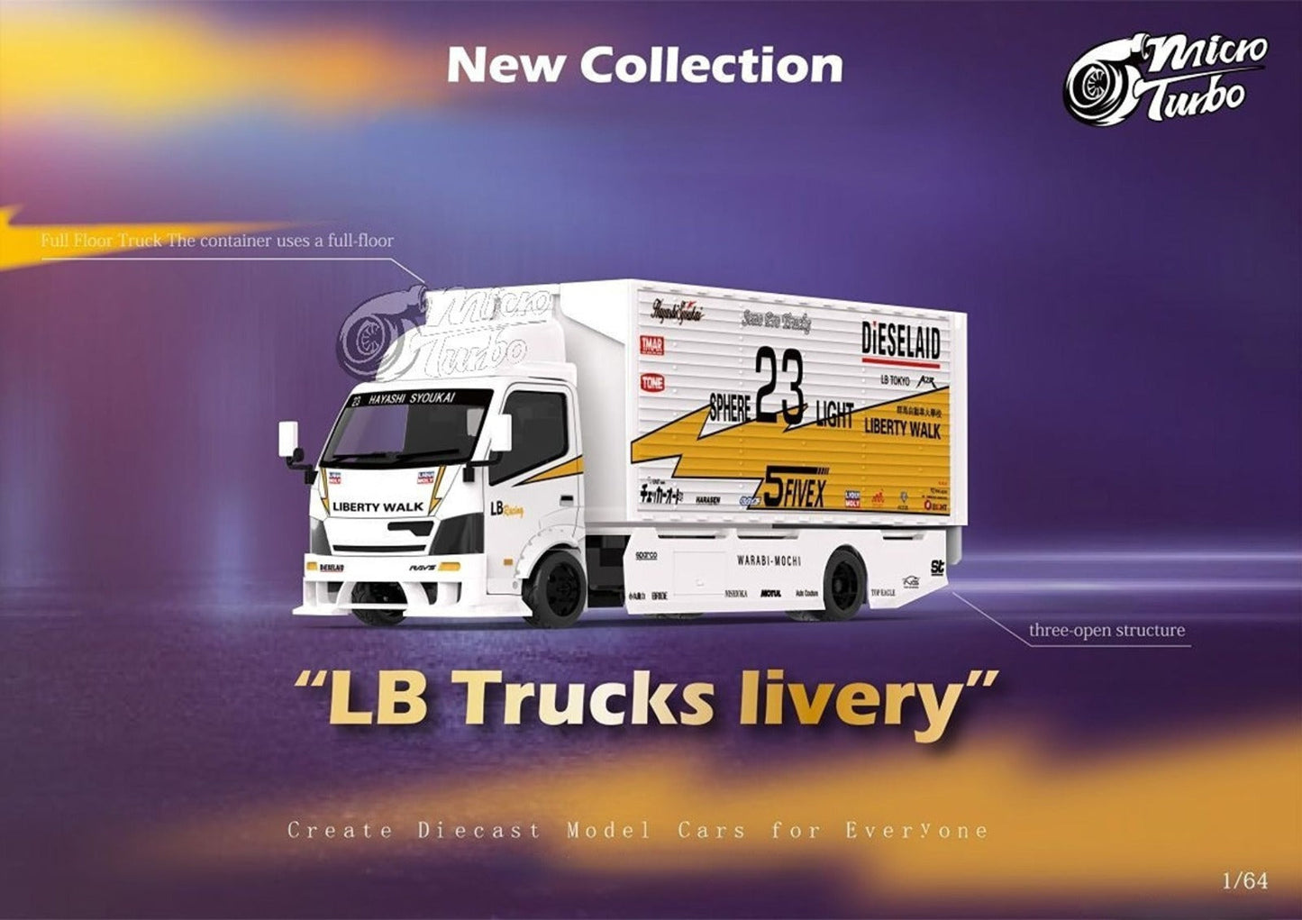 Diecast MicroTurbo HINO 300 Custom Truck LBWK Silhouette Lighting #23 1:64