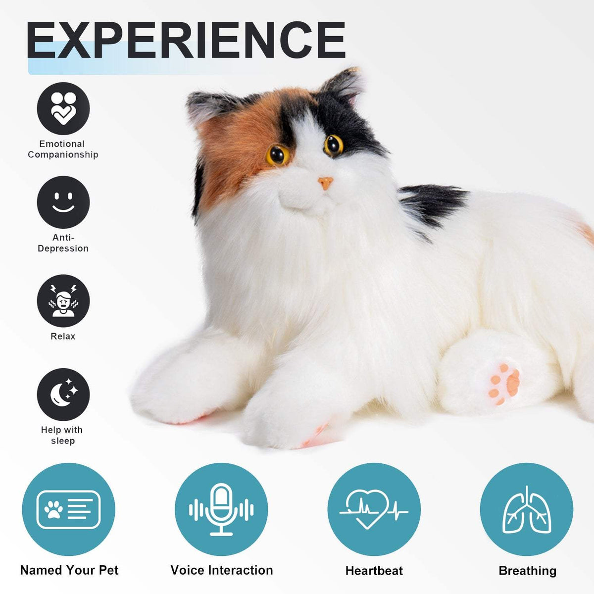 Interactive Robotic Cat | Realistic Breathing | Voice Control | Senior Care