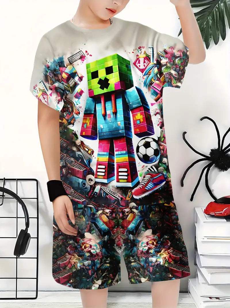 Boys' 3D Printed Sports Shirt And Shorts Set | Animal And Cartoon Prints | Version 2
