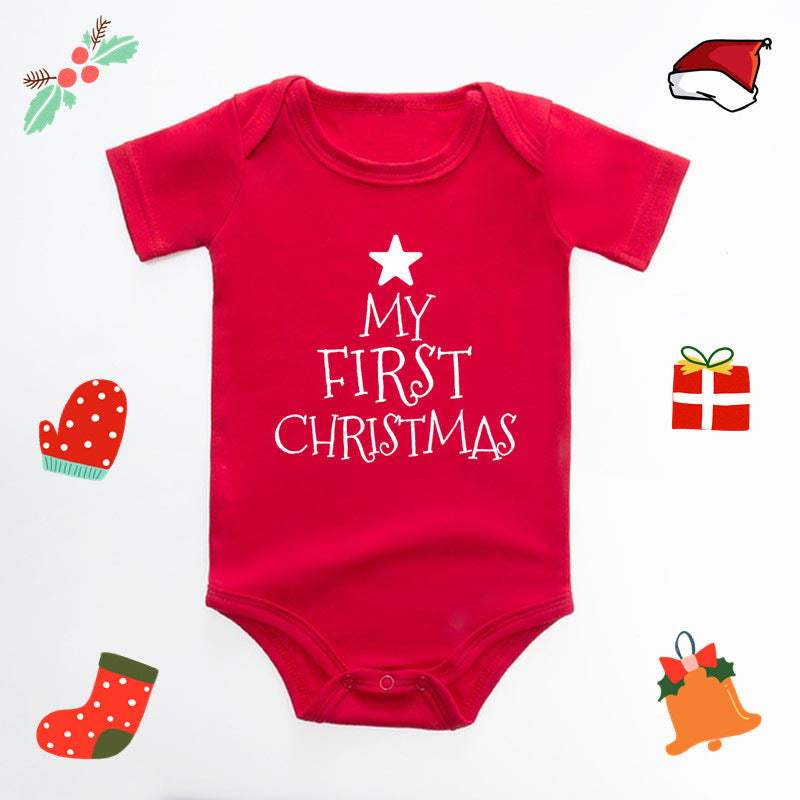 Baby Christmas Deer Red Triangle Romper | English Letter Print