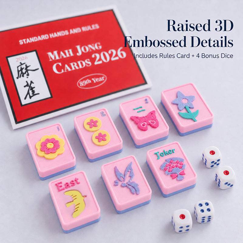 160-Tile American Mahjong Set | Pink Floral Butterfly | Raised 3D Details