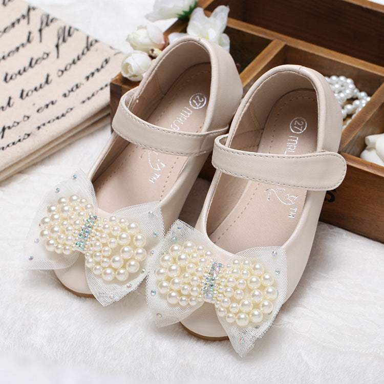 Girls' Pearl Bow Leather Shoes | Comfortable Fit | Easy Everyday Wear | Kids Footwear