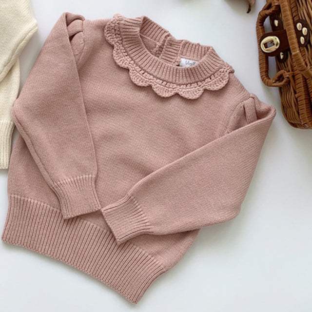 Girls' Lace Knit Pullover Sweater | Long Sleeve