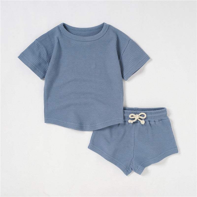 Baby Short-Sleeve Solid Color Two-Piece Suit | Light Pink, Purple, Light Blue