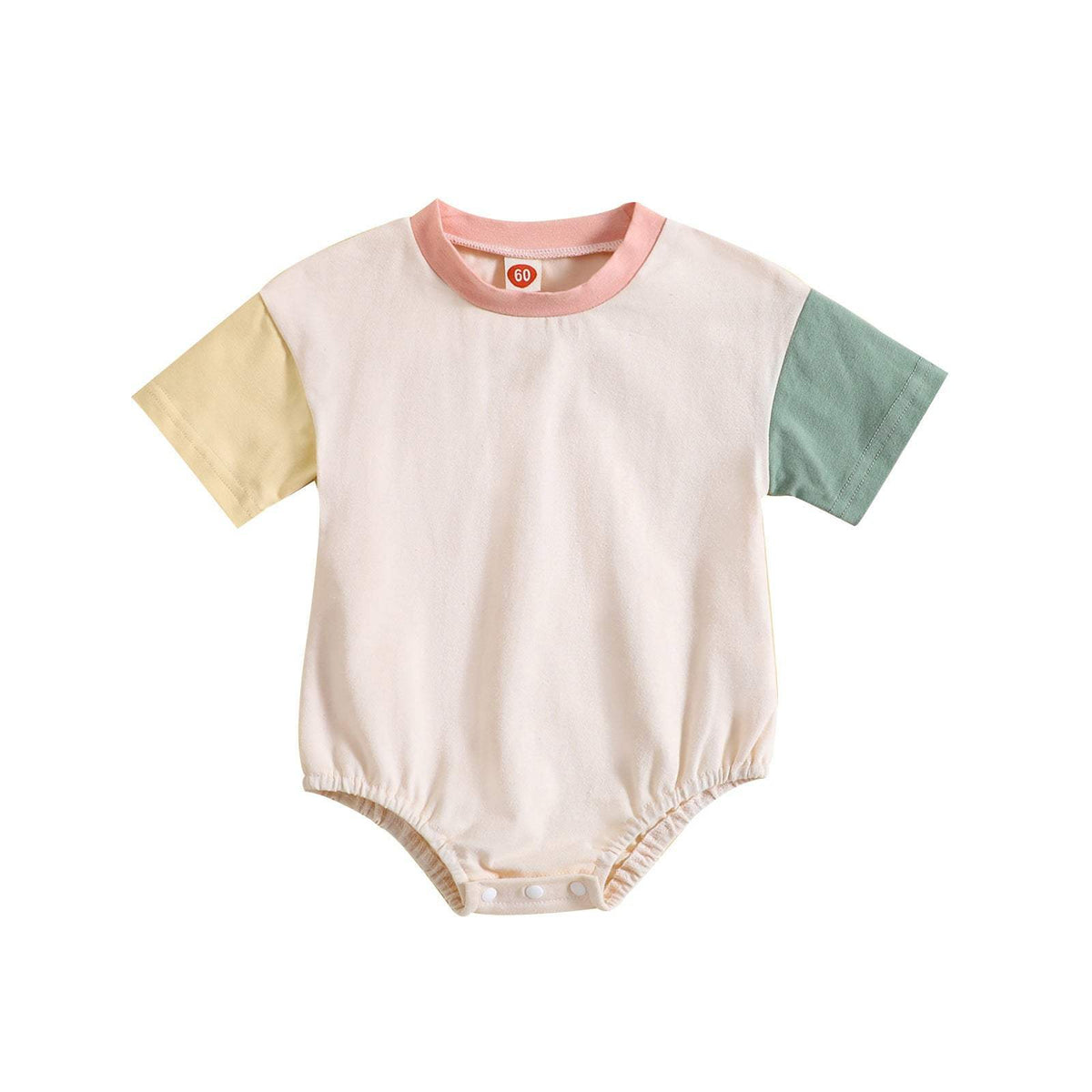 Baby Solid Color Stitched Short-Sleeve Romper | Light Green And Pink | 60-100 cm