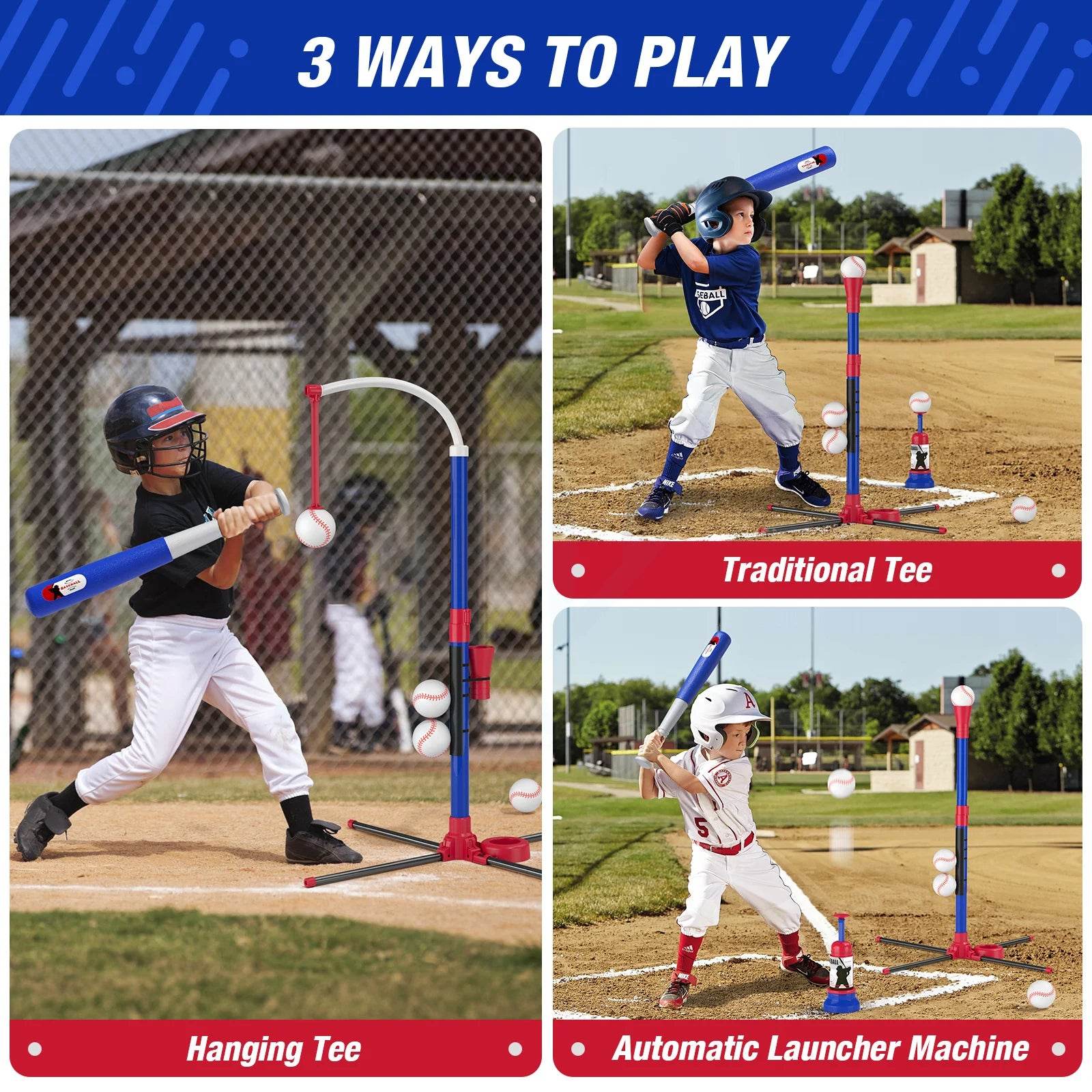 3 In 1 T Ball Set For Kids Baseball With Tee And Launcher - ToylandEU