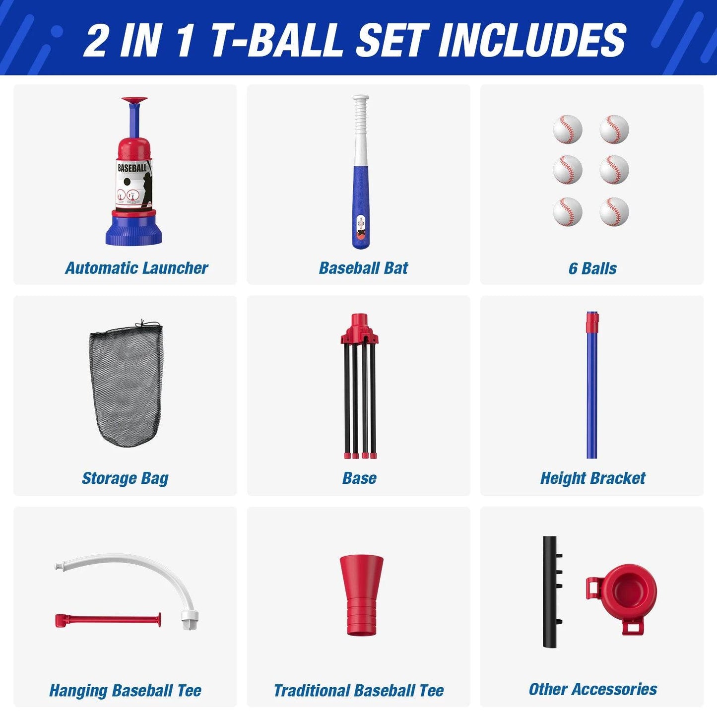 3 In 1 T Ball Set For Kids Baseball With Tee And Launcher - ToylandEU
