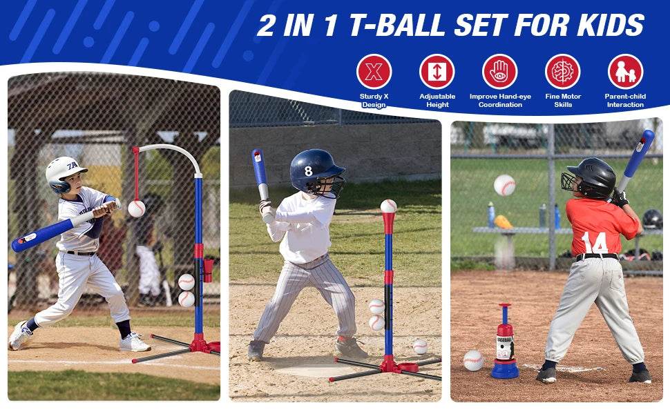 3 In 1 T Ball Set For Kids Baseball With Tee And Launcher - ToylandEU