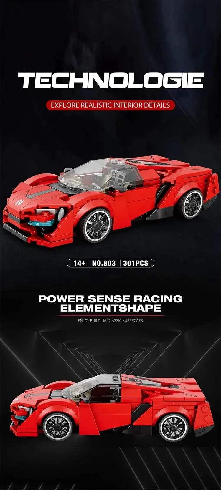 301PCS Red Sports Car Building Block Creative Vehicle Model - ToylandEU