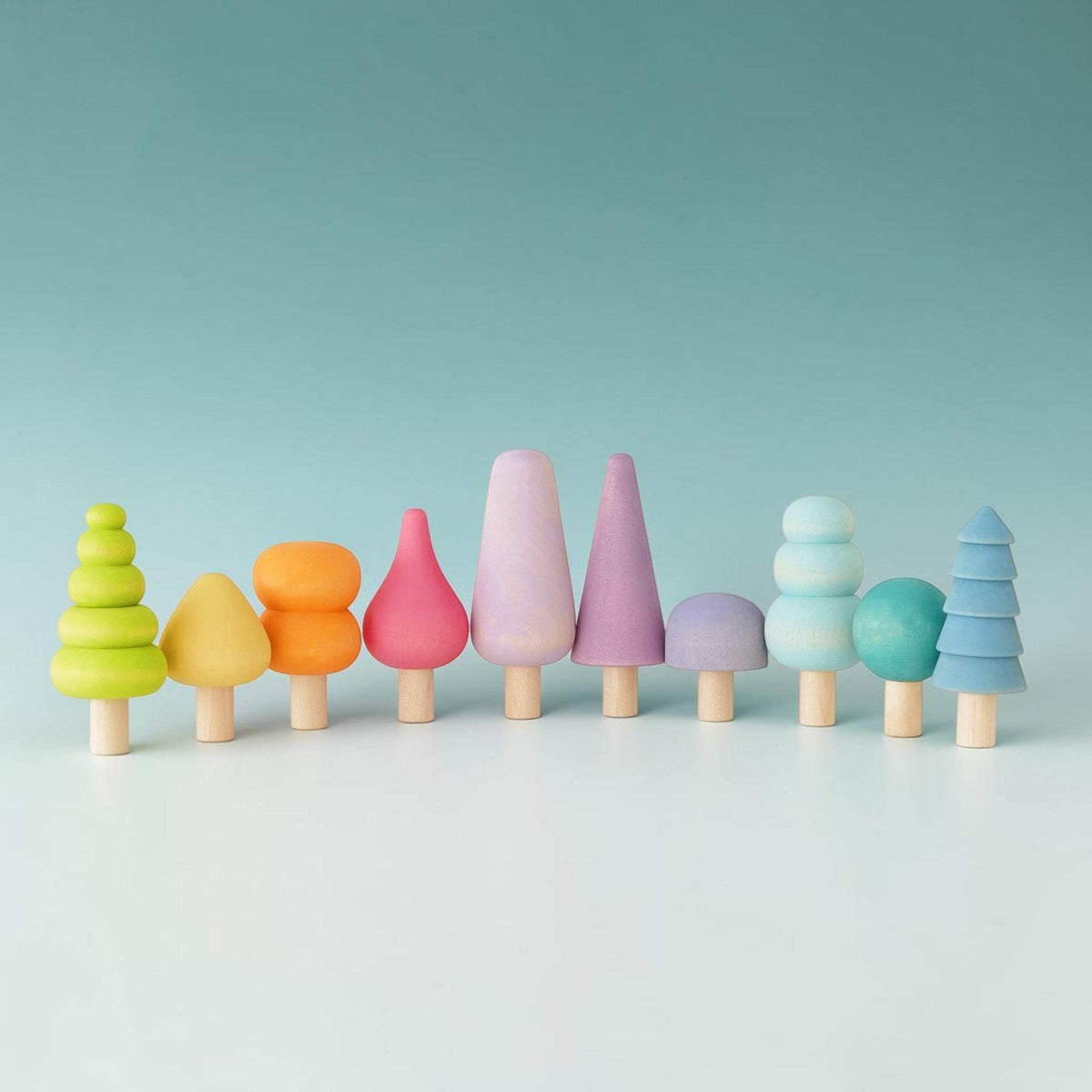Wooden Tree Set | 10 Piece Pastel Pack | Stained Finish | Pretend Play