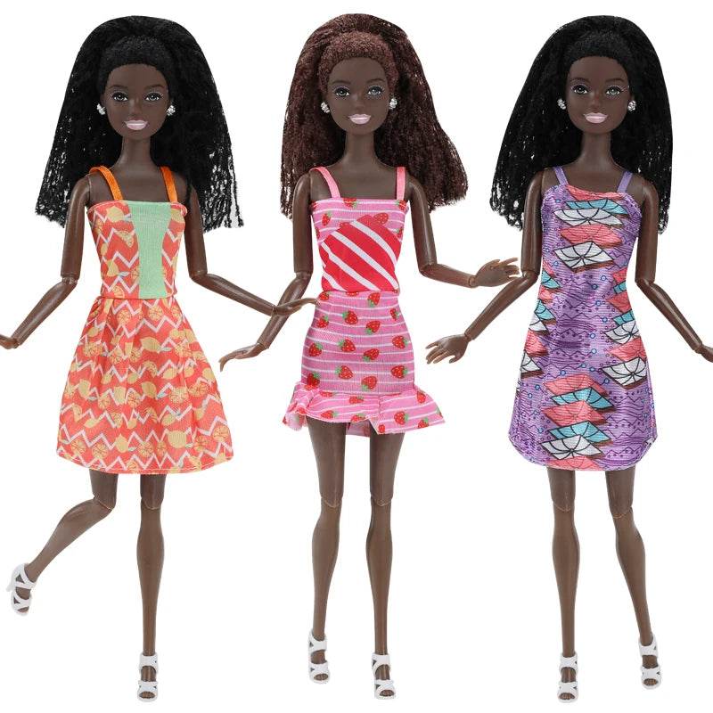 30CM Female Black Dolls With Dress Kids Toys Woman Fashion Shoes Brown Hair For Girl Black African Doll Children Birthday Gift - ToylandEU
