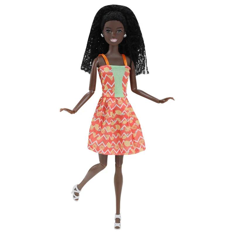 30CM Female Black Dolls With Dress Kids Toys Woman Fashion Shoes Brown Hair For Girl Black African Doll Children Birthday Gift - ToylandEU
