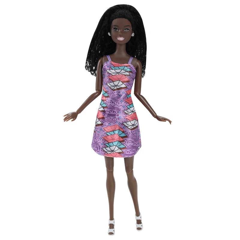 30CM Female Black Dolls With Dress Kids Toys Woman Fashion Shoes Brown Hair For Girl Black African Doll Children Birthday Gift - ToylandEU