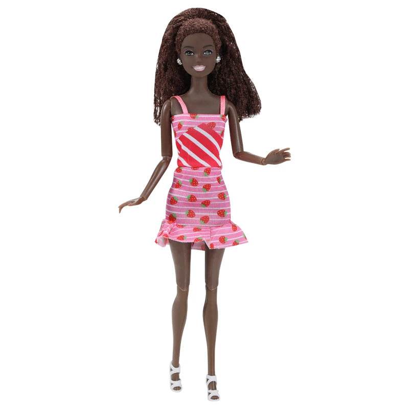 30CM Female Black Dolls With Dress Kids Toys Woman Fashion Shoes Brown Hair For Girl Black African Doll Children Birthday Gift - ToylandEU