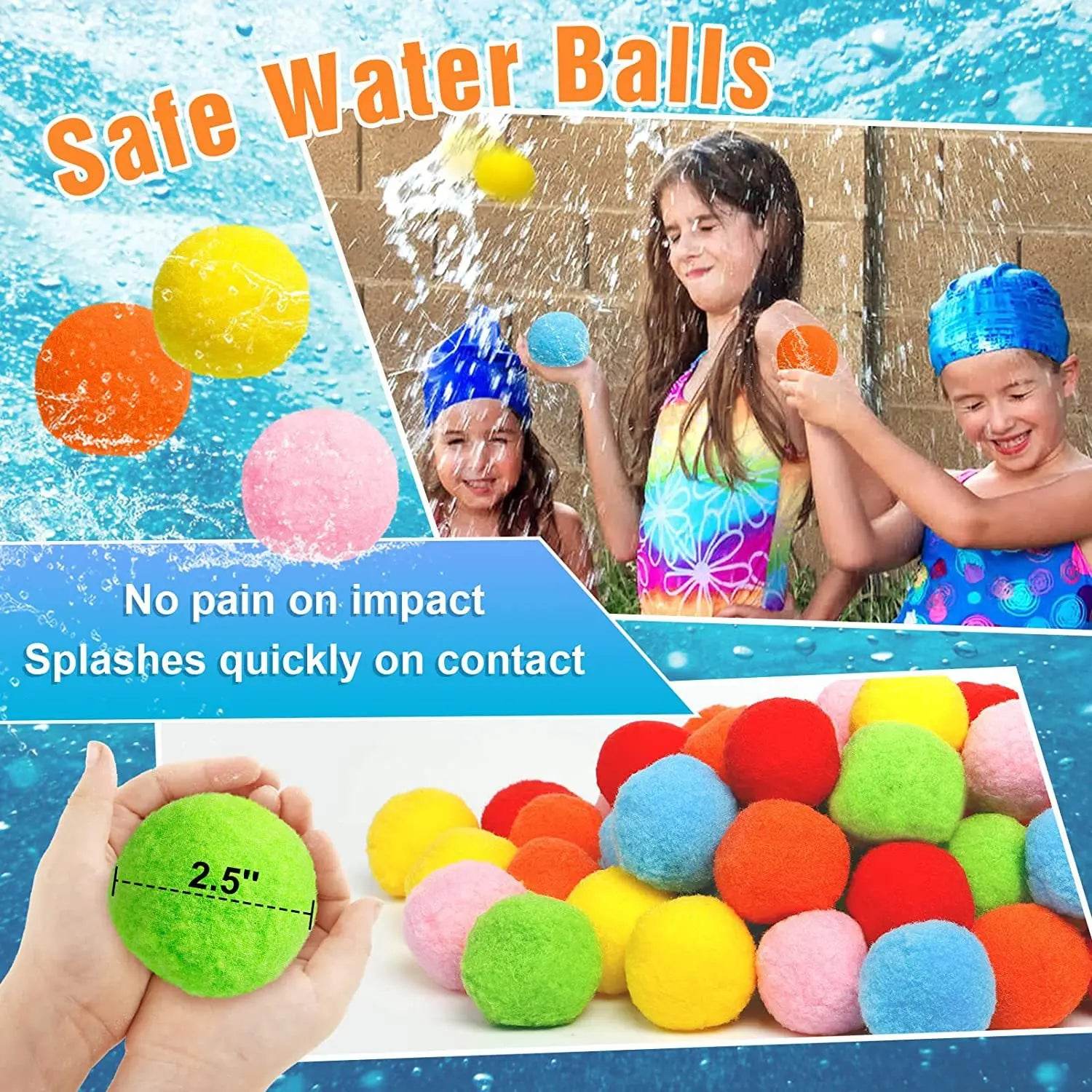30Pcs Water Soaker Balls Reusable Sponge Water Balloons Cotton Splash Toys for Pool Beach Outdoor Summer Swimming Games - ToylandEU