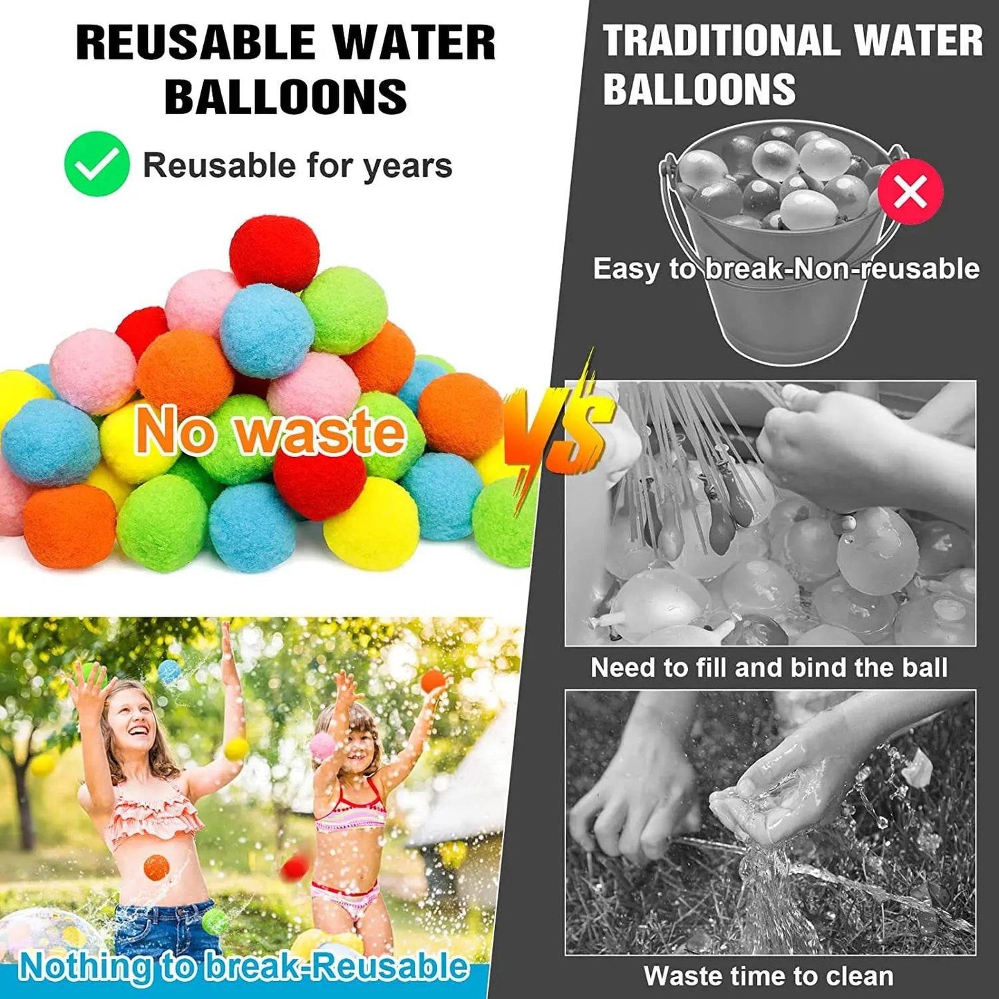 30Pcs Water Soaker Balls Reusable Sponge Water Balloons Cotton Splash Toys for Pool Beach Outdoor Summer Swimming Games - ToylandEU