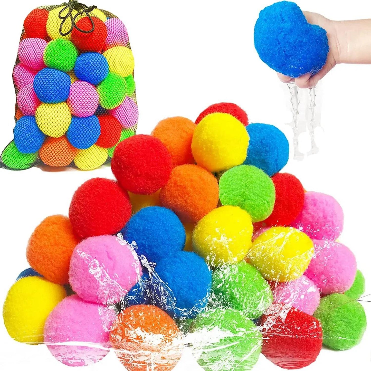 30Pcs Water Soaker Balls Reusable Sponge Water Balloons Cotton Splash Toys for Pool Beach Outdoor Summer Swimming Games - ToylandEU
