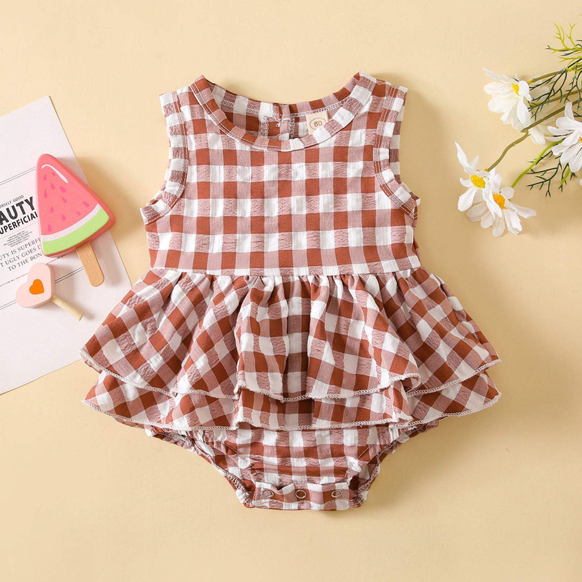 Baby Girl Sleeveless Plaid Triangle Romper | Summer