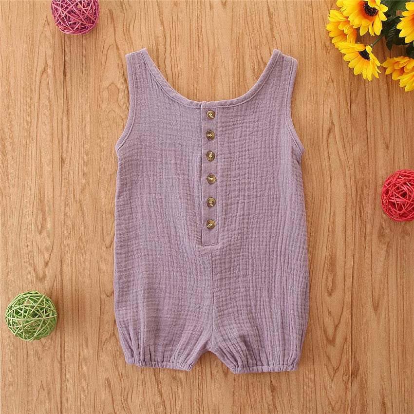 Baby Sleeveless Cotton Linen Romper | Solid Color | Summer