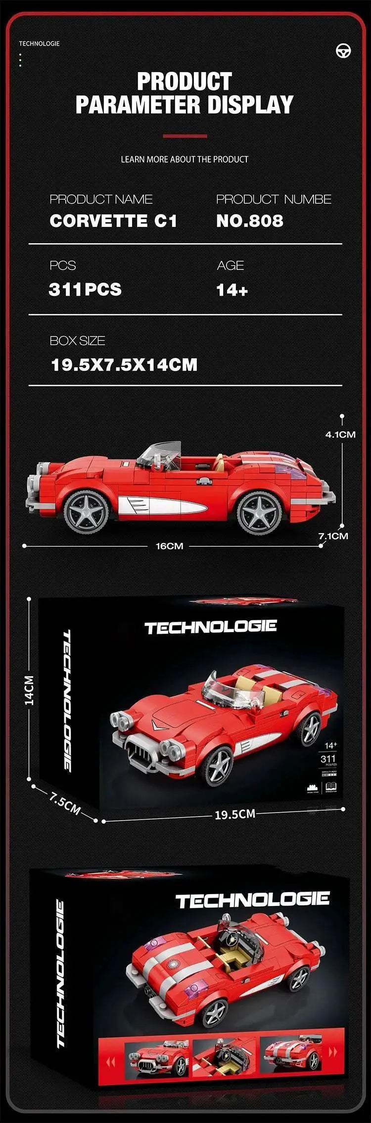 311PCS Red Roadster Car Building Block Creative City Vehicle - ToylandEU